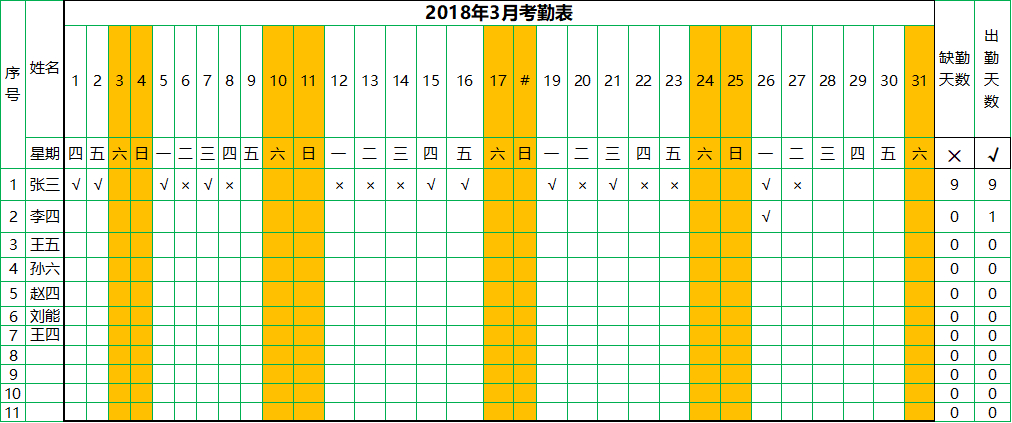 (excel表格制作考勤表)(excel表格制作排班表视频)